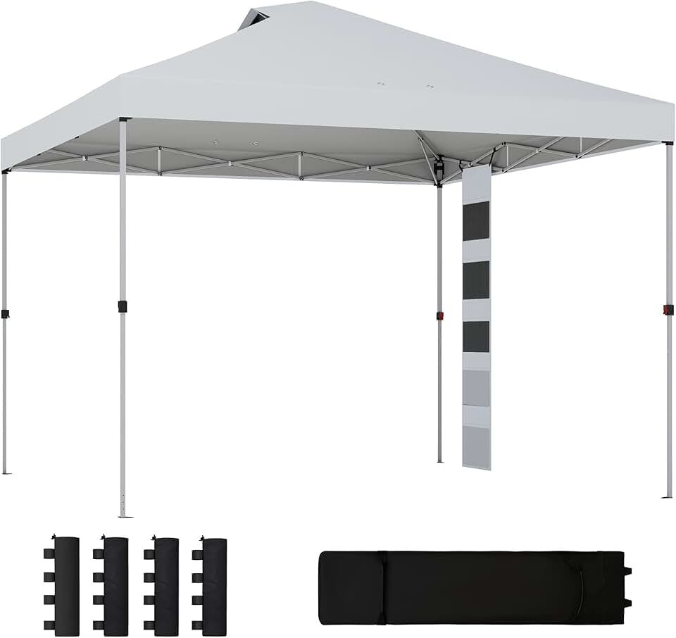 jardinito Tonnelle de Jardin 3 x 3 m Pop up Tente Pliante Hauteur réglable Protection UV50+ tonnelle Pliante avec 5 Poches 4 Sacs de Sable Sac de Transport à roulettes Montage Facile à 1 Bouton Blanc