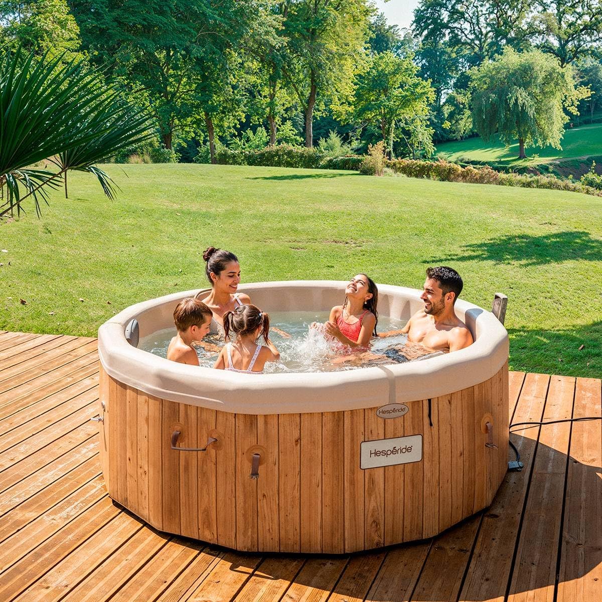jardinito - Spa Nordik Ø190 cm - 5-7 pers, 180 jets, WiFi connecté, effet bois