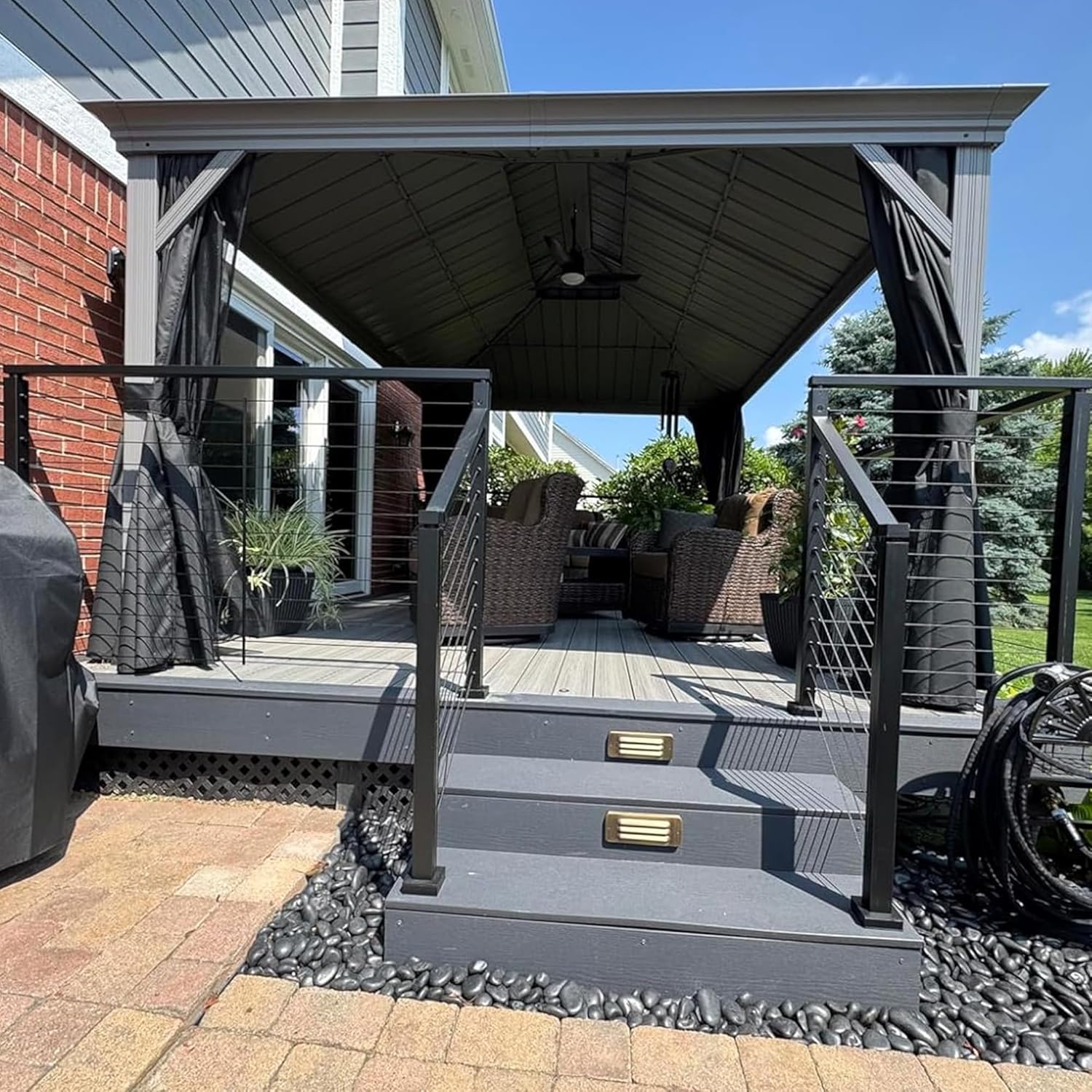 jardinito - Tonnelle de Jardin 3x4,25m - aluminium double toit, imperméable, moustiquaire, rideaux