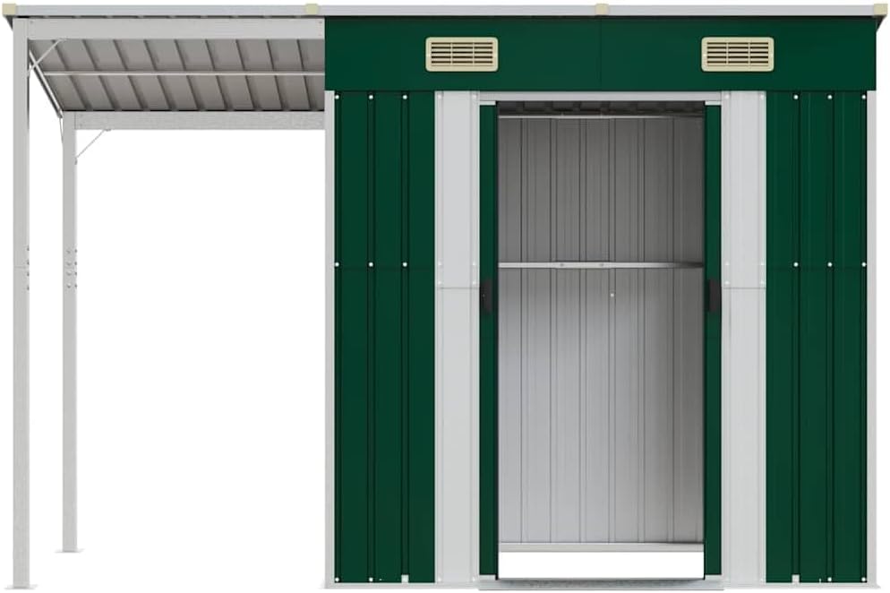 jardinito Abri de Jardin avec Toit prolongé Vert 277x107x181 cm Acier, Maison & Jardin, Pelouses & Jardins, Vie en extérieur, Structures extérieures, Cabanes & abris de Jardin, Vert, (Poids 41.56KG)