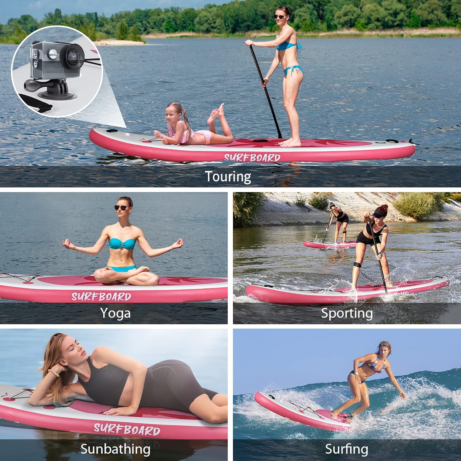 jardinito - Paddle gonflable adulte - 320/335cm - 2 places, siège kayak, pagaie alu, support caméra, pompe, 150kg