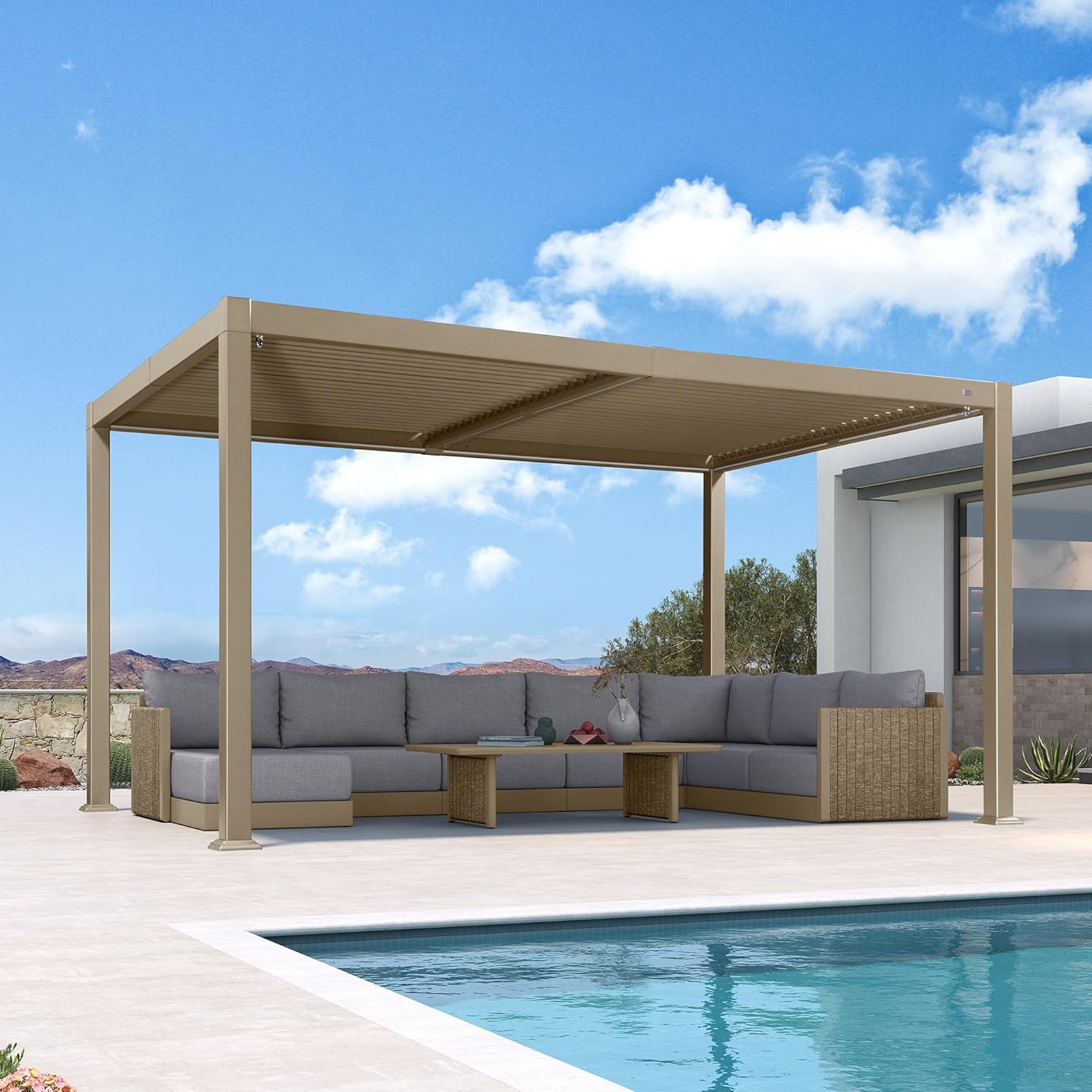jardinito - pergola bioclimatique LED - 3x4,25m - aluminium, lames orientables, anti-UV, sans entretien