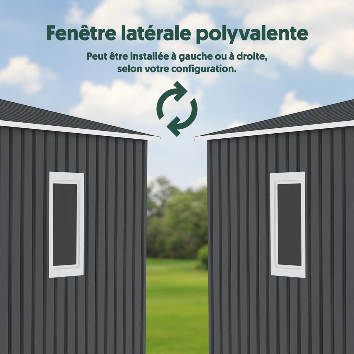 Abri de Jardin Métal anthracite 10,85m², parois 175cm, fenêtre, kit ancrage