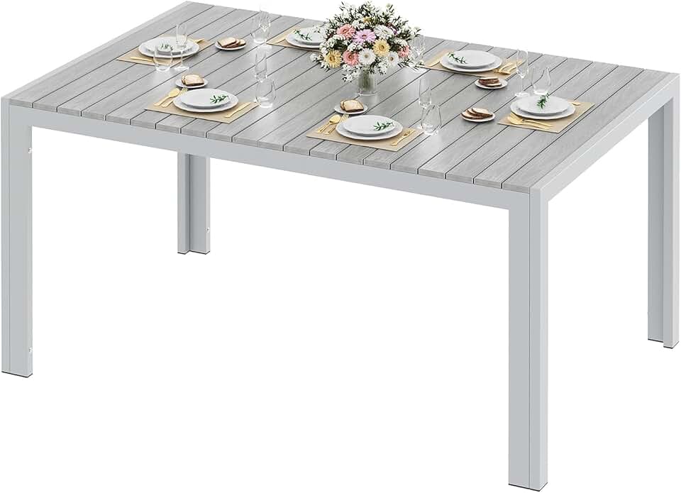 jardinito - table rectangulaire aluminium 140x90x75cm 6 pers gris