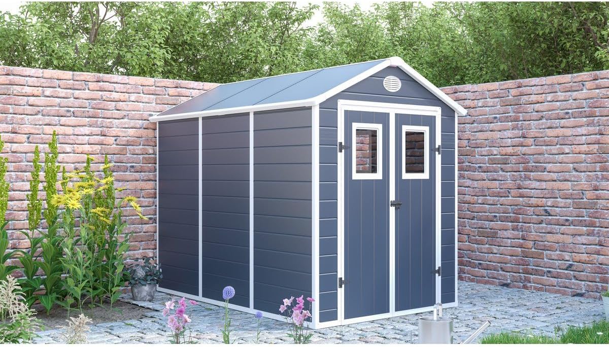 jardinito - Abri de Jardin Résine Texas 5.23 m² Anthracite - Ancrages Intérieurs - Antirouille/Anti-UV