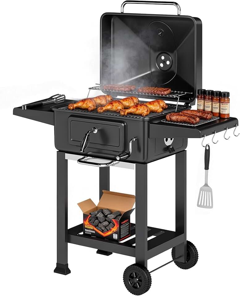 jardinito - Barbecue XXL 112 cm - fumoir, thermomètre, chariot, couvercle