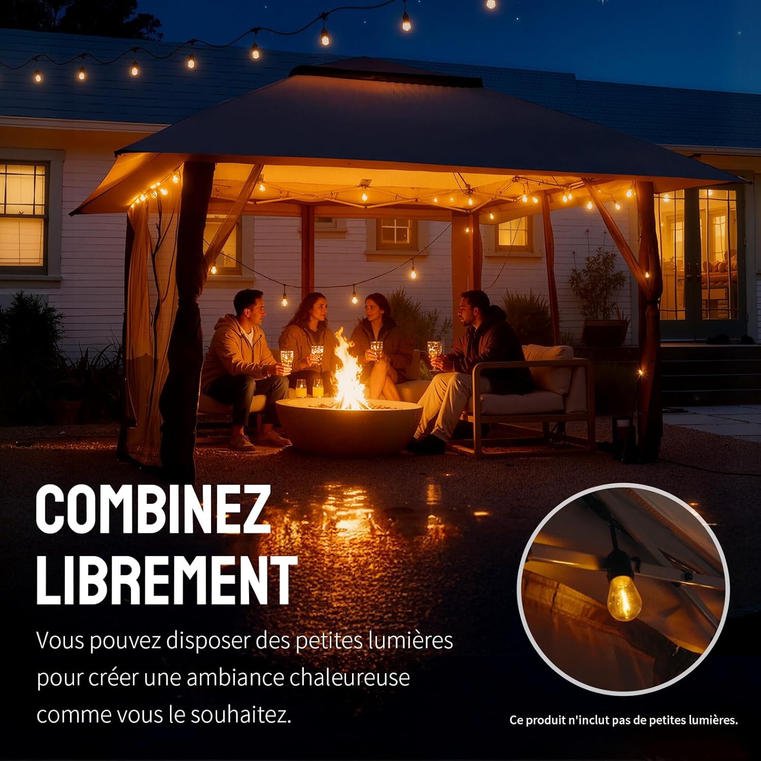 jardinito - tonnelle jardin pop up - 4x4 m - double toit, côtés maille, hauteur réglable