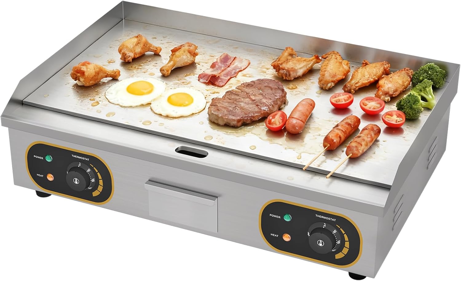 Plancha électrique inox professionnelle 73x43cm 4400W, 2 thermostats