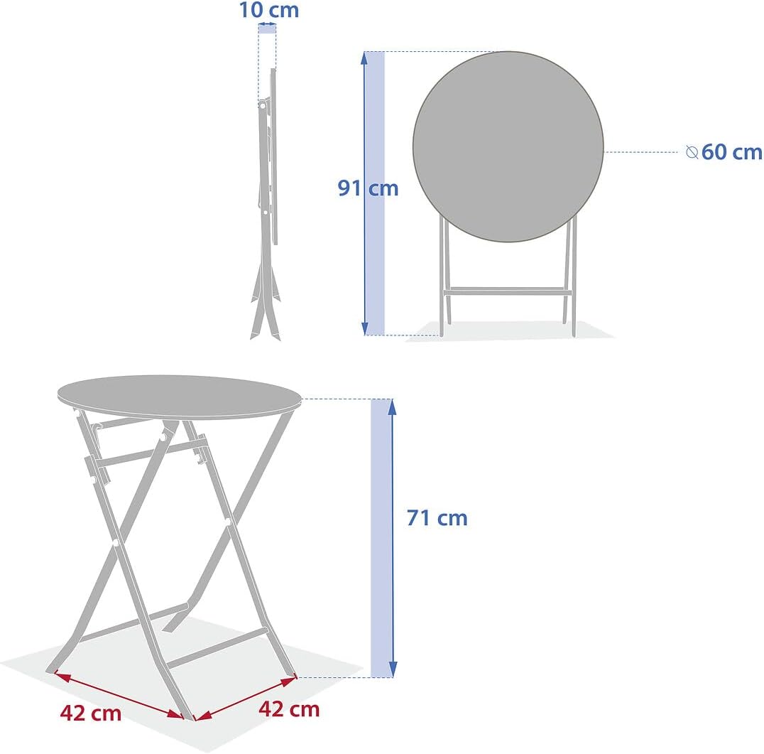 jardinito - Greensboro ronde 2 places - acier vert laurier renforcé - table de jardin pliante