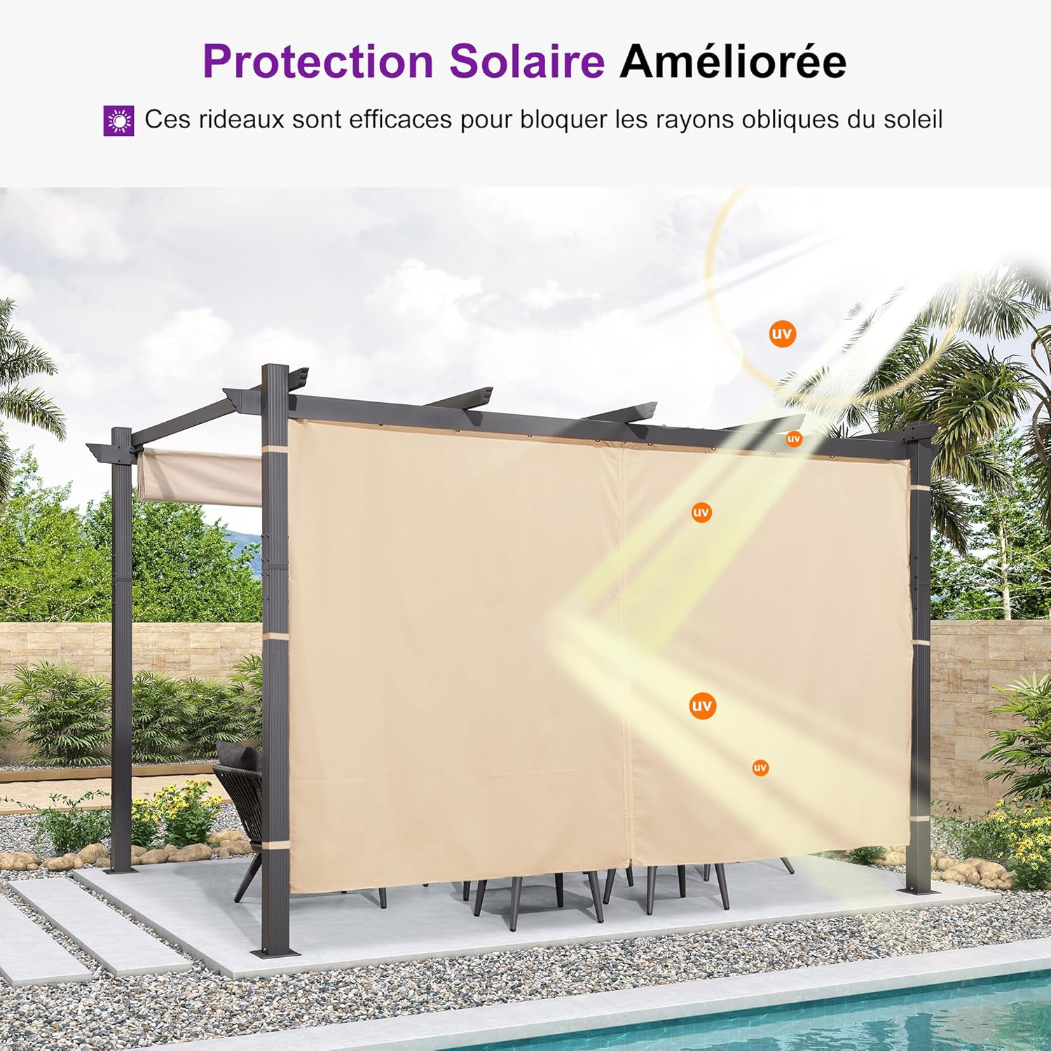 jardinito - Pergola aluminium série Rideau - 4x3m toit coulissant extérieur