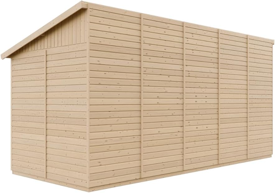 Abri de Jardin en Bois Naturel (avec paroi latérale) Plus Les PLANCHERS IMPRÉGNÉ- Stockage extérieur avec fenêtres- H244x218x514 cm/10 m2- Atelier Rangement Outils et vélos- jardinito M341A+M341G
