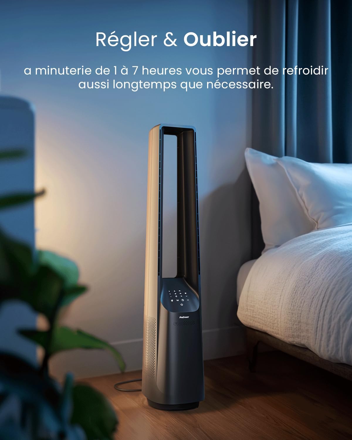 jardinito - Ventilateur colonne sans pales - 101 cm - WiFi, ultra silencieux, LED, télécommande, 6 vitesses, 5 modes, o