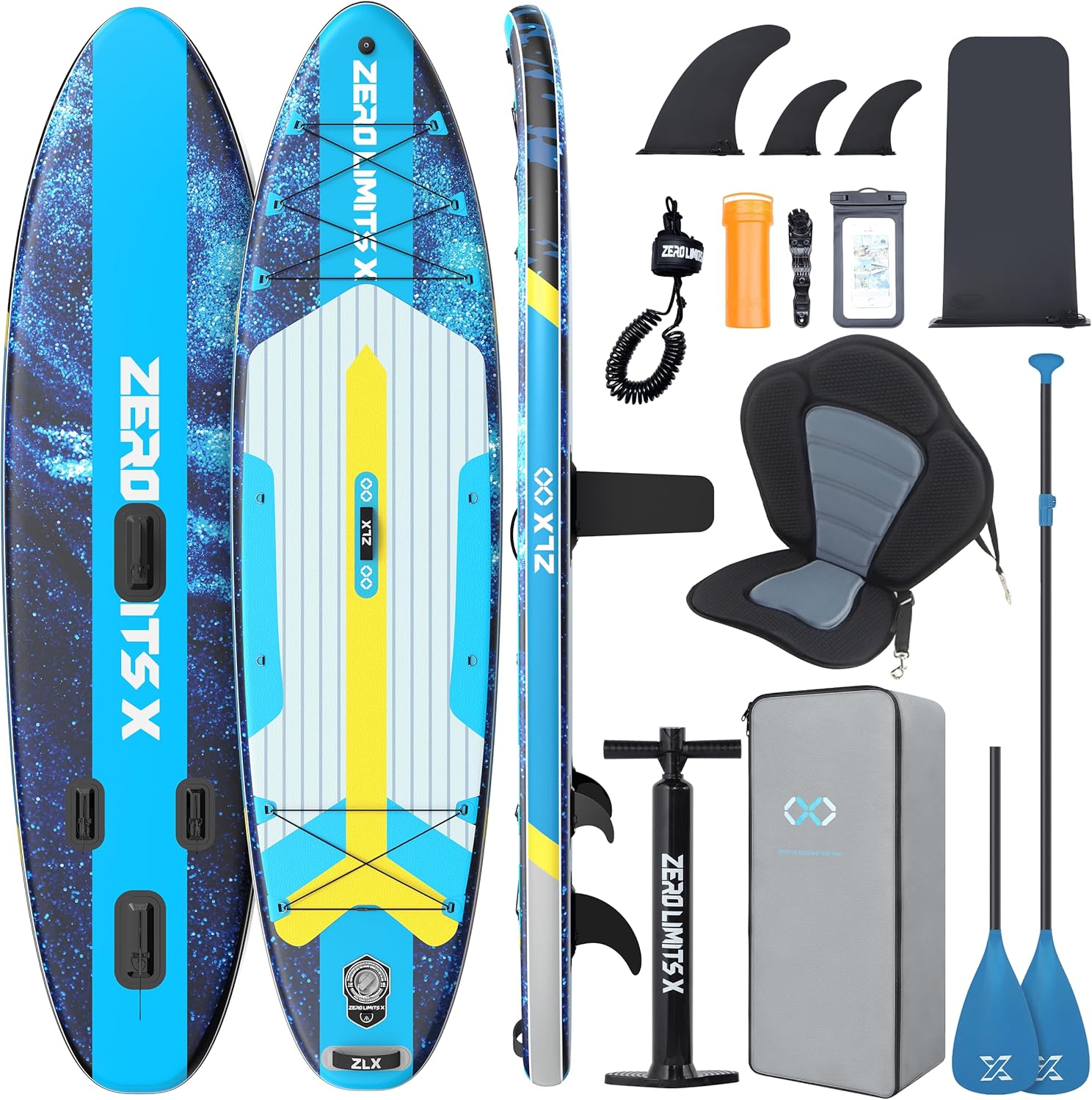 ZLX Paddle Gonflable Adulte 2 Places 320 x 84cm, Stand Up Paddle avec Siège Kayak, Planche Sup Complète avec Accessoires, pour Débutants et Tous Niveaux