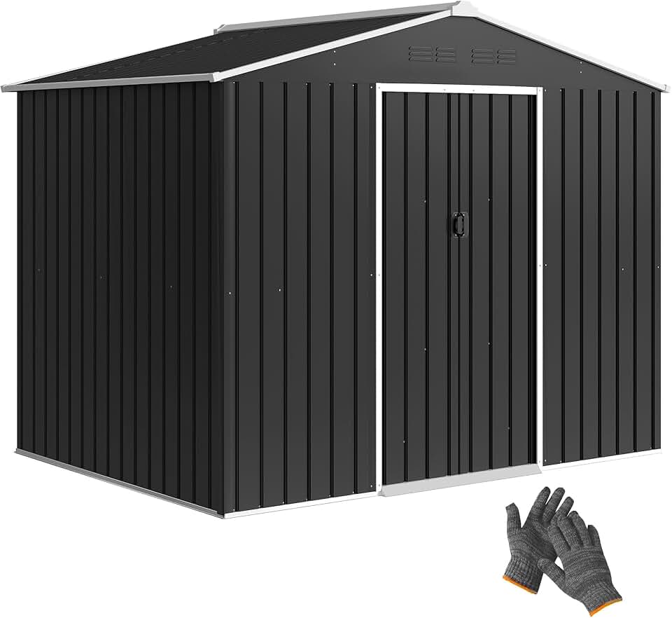 jardinito Abri de Jardin extérieur 3,6 m², 236 x 171 x 191 cm, abri de Jardin métallique avec Portes coulissantes et Fentes d'aération, pour Le Rangement d'outils, Gris foncé