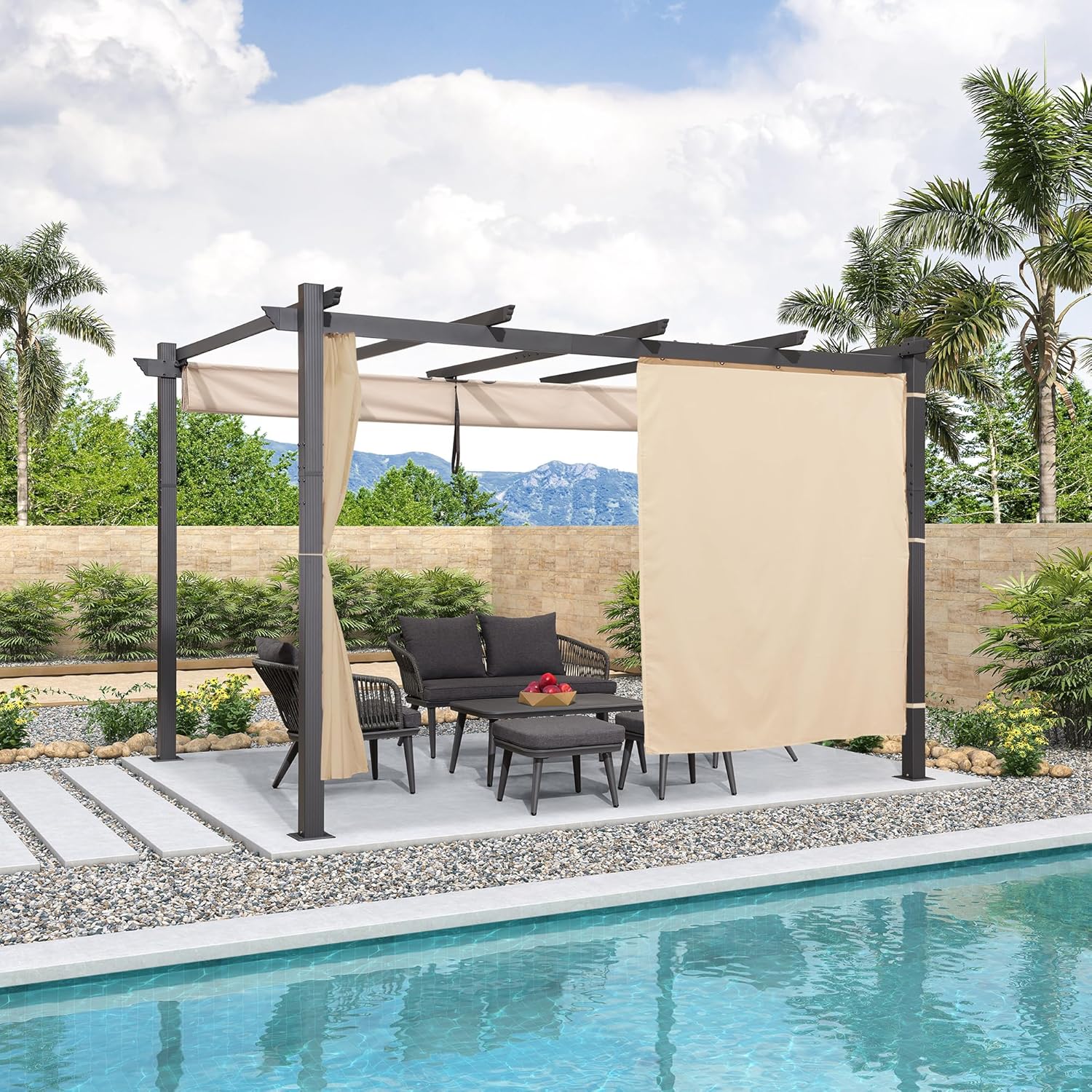 jardinito - Pergola aluminium série Rideau - 4x3m toit coulissant extérieur