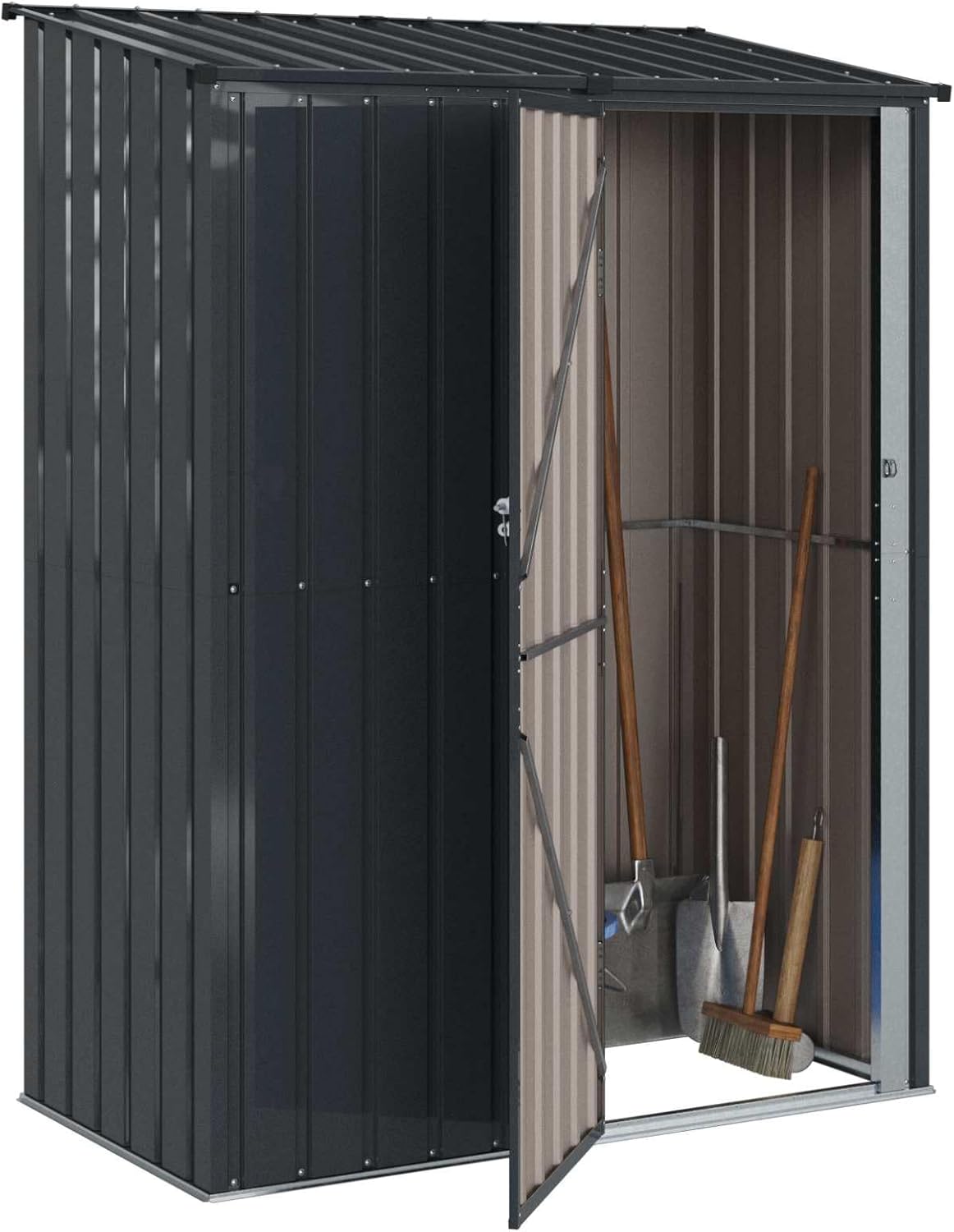Abri de Jardin en Métal - armoire extérieure - 153,5x86x200cm - anthracite, robuste, rangement outils