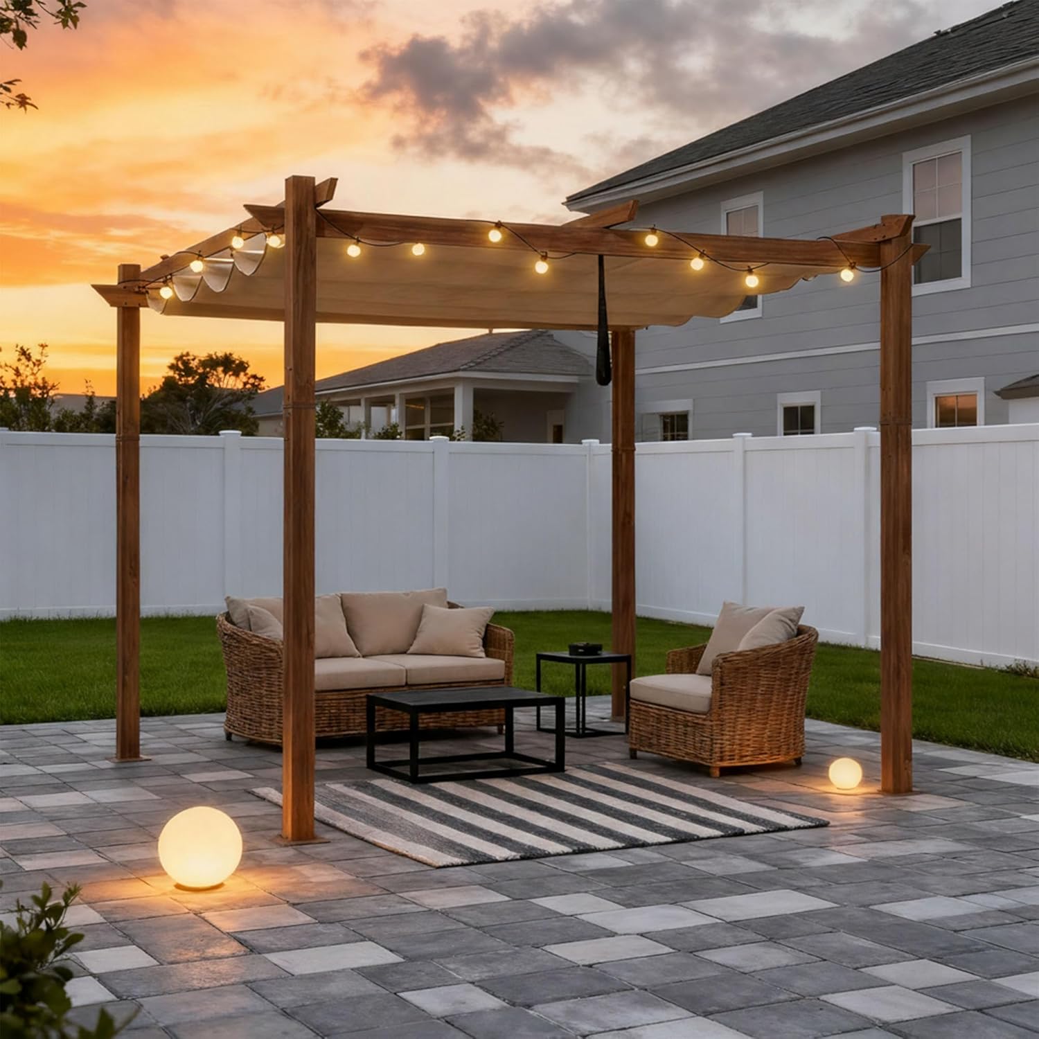 jardinito - Pergola 3x3m - aluminium, éclairage, toit rétractable