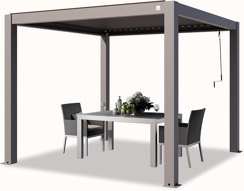 jardinito - Pergola 3x3 m aluminium, lames orientables, gris