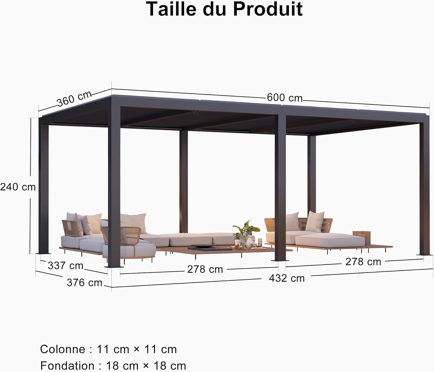 jardinito - Pergola bioclimatique - 6x3,68m - aluminium lames orientables