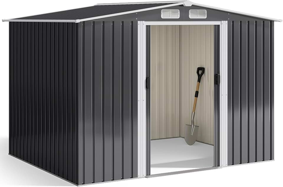 jardinito - abri à outils métal série inclinée - 247x193x179 cm - porte coulissante, serrure, gants inclus
