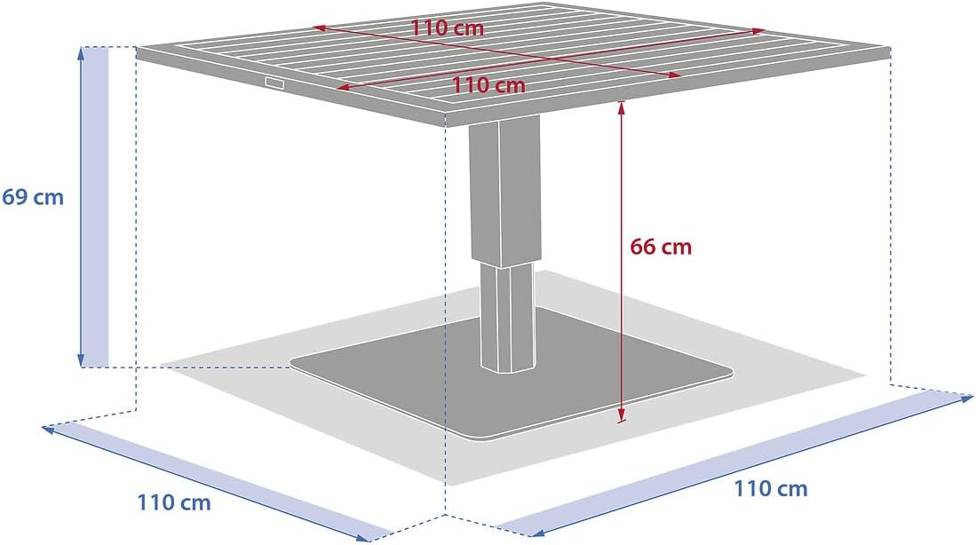 jardinito - Salimia - table relevable carrée aluminium 110x110cm