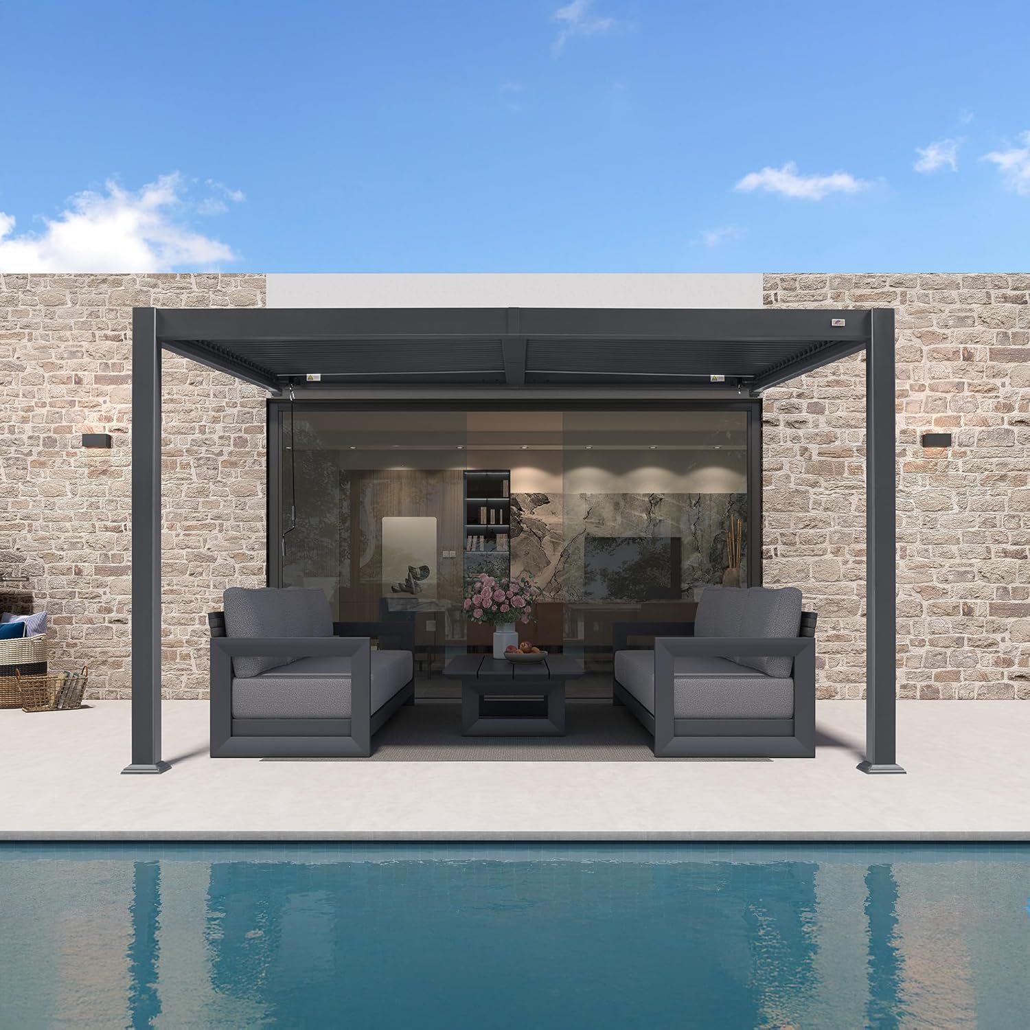 jardinito - Pergola adossée 3x3.65m aluminium lames orientables durable