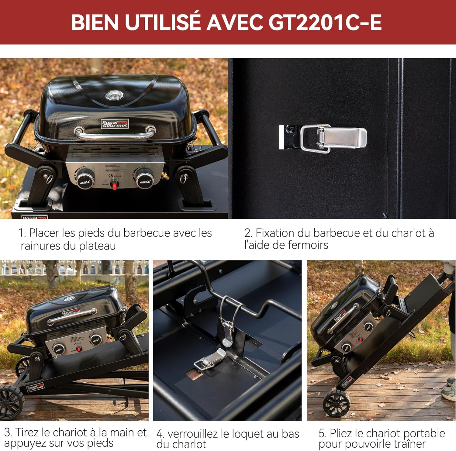 jardinito - Barbecue Gaz 2 brûleurs - 48x37 cm - tables pliables, 5kW