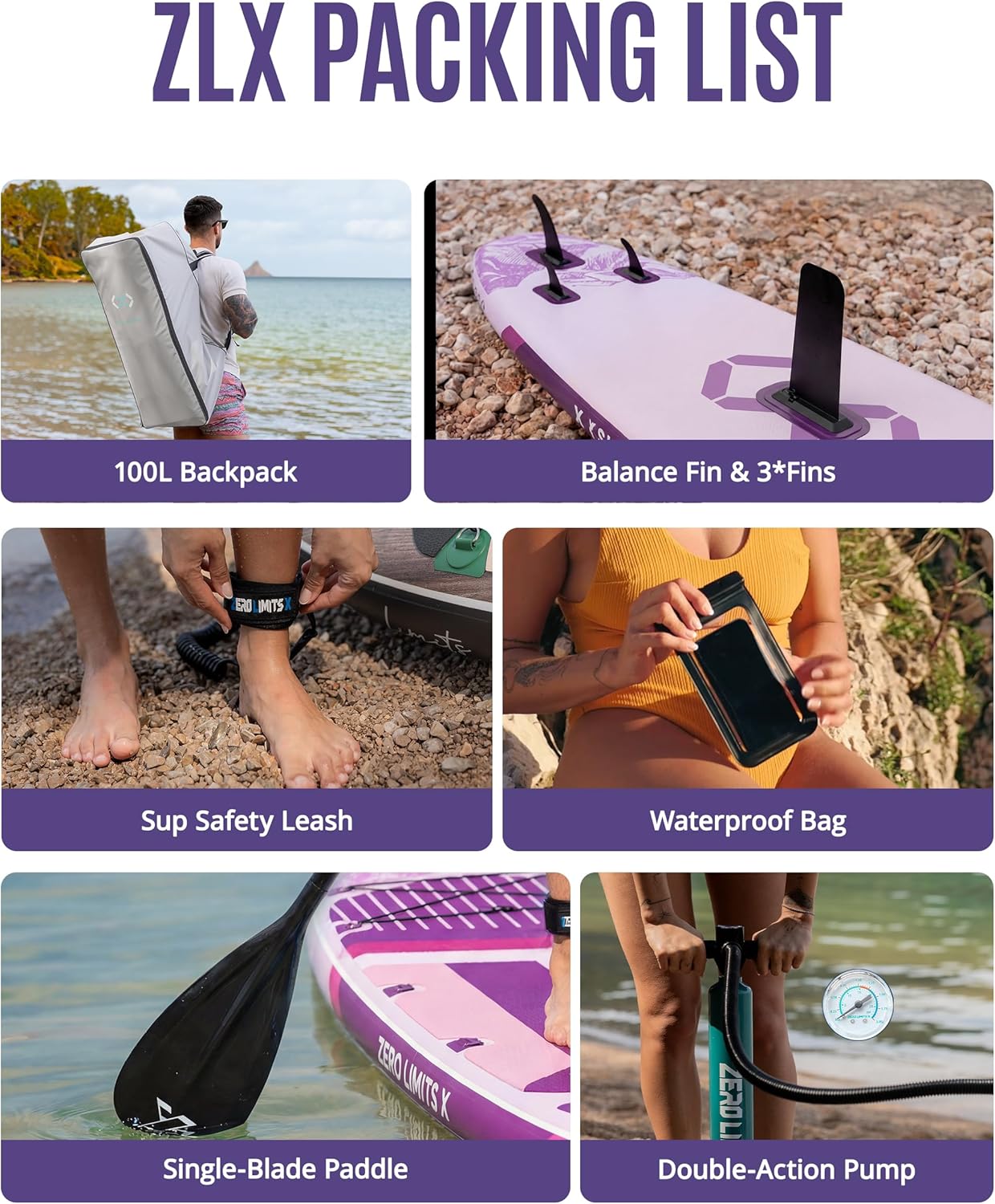 ZLX - Paddle gonflable série Extra Large - 350x89 cm - planche antidérapante stable, accessoires premium, siège, pompe, 