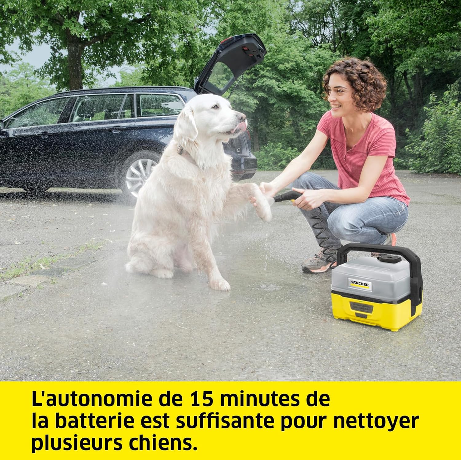 jardinito Nettoyeur à Pression Mobile OC 3 + Kit Animaux, Débit : 2 L/h, Réservoir : 4L, Tuyau : 2,8 m, Buse à Jet Plat, Buse Conique, Brosse Pet, Serviette pour Animaux Domestiques, Boîte de Rangement