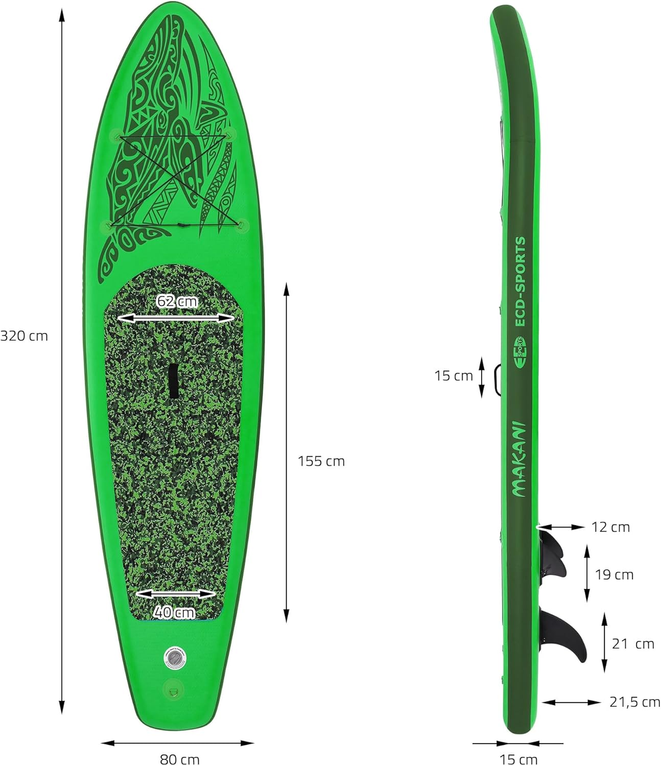 jardinito - planche stand up paddle - 305/308/320/380 cm - PVC, jusqu'à 150 kg, 10/15 cm d'épaisseur