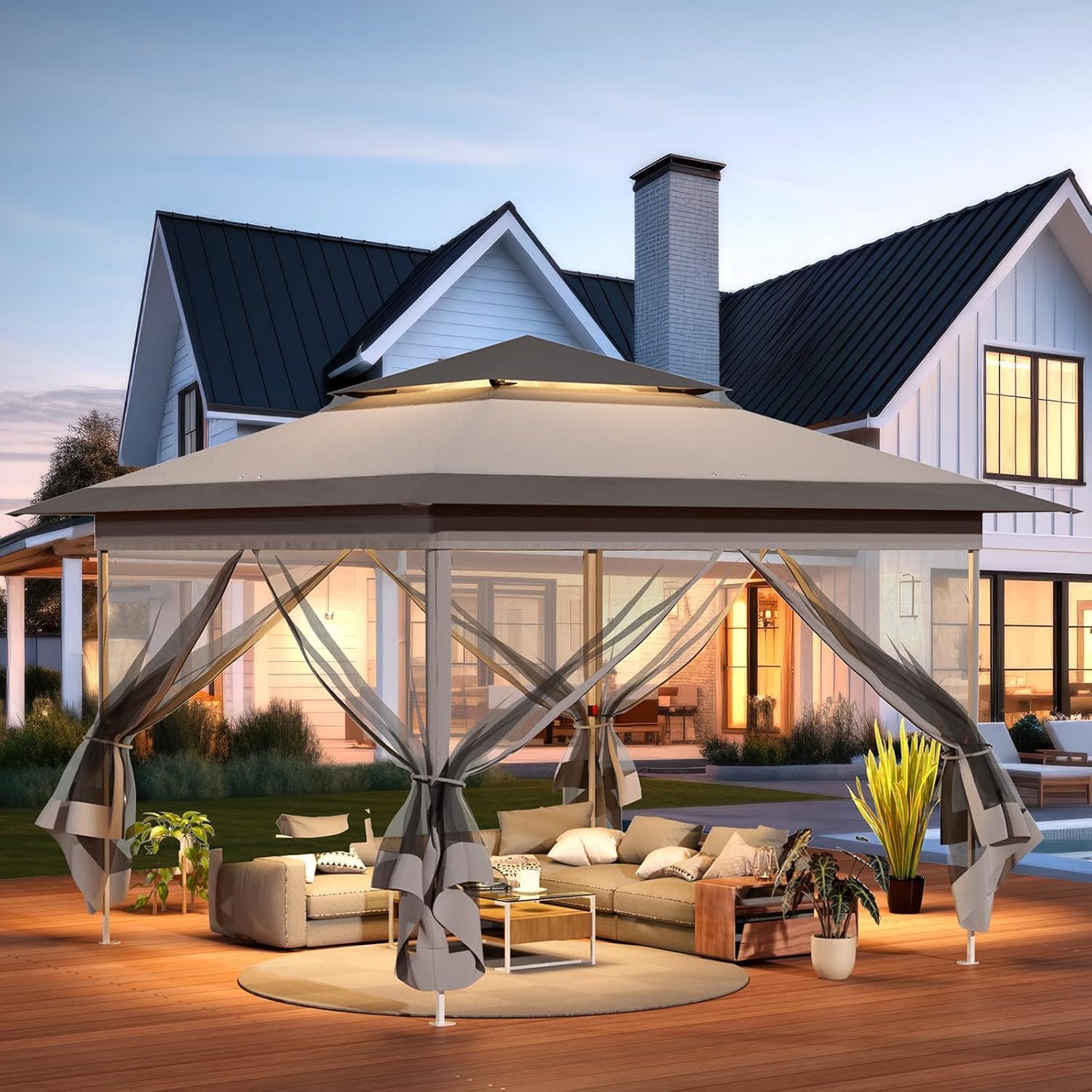 Tonnelle pliante - imperméable 3,3x3,3m - moustiquaires, double toit, sacs de sable