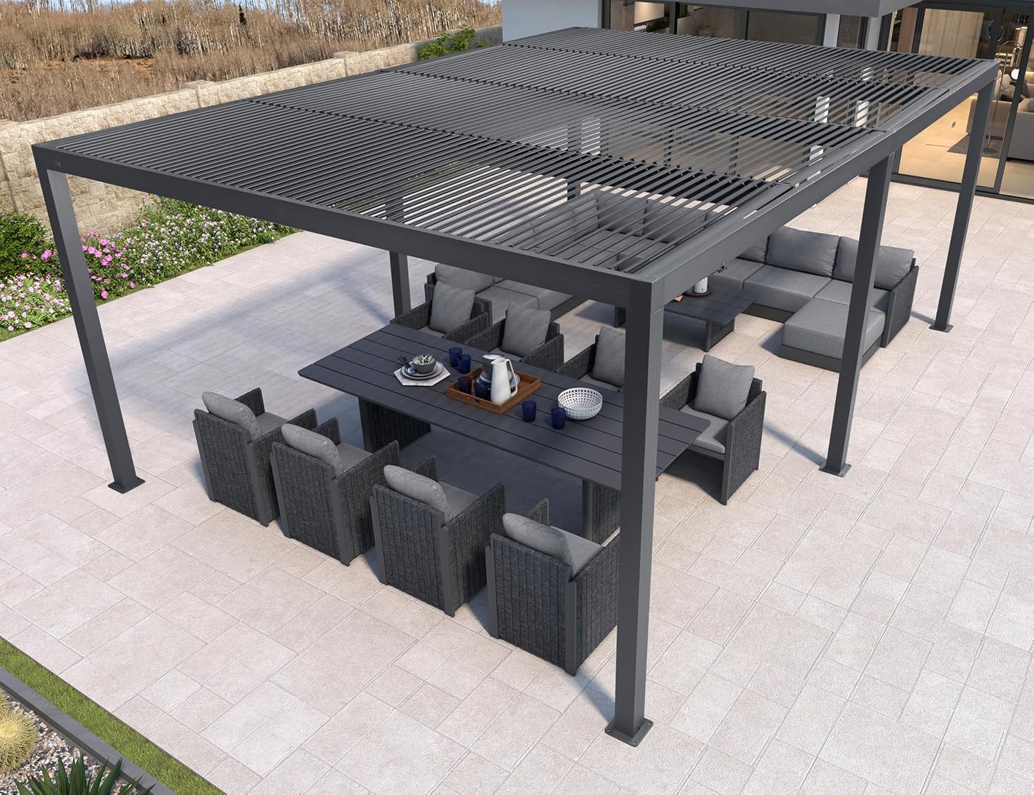 jardinito - pergola bioclimatique - 6x4,24m aluminium, lames indépendantes