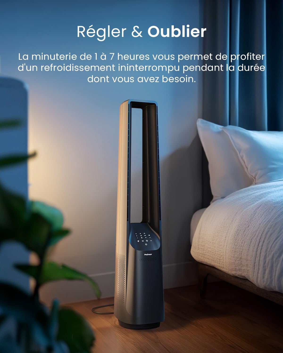 jardinito Ventilateur Colonne Sans Pale - Ventilateur Tour Silencieux, Hauteur 101 cm avec 6 Vitesses, Oscillation 60°, Ventilateur Sans Lame Rafraichisseur d'Air Bladeless Noir