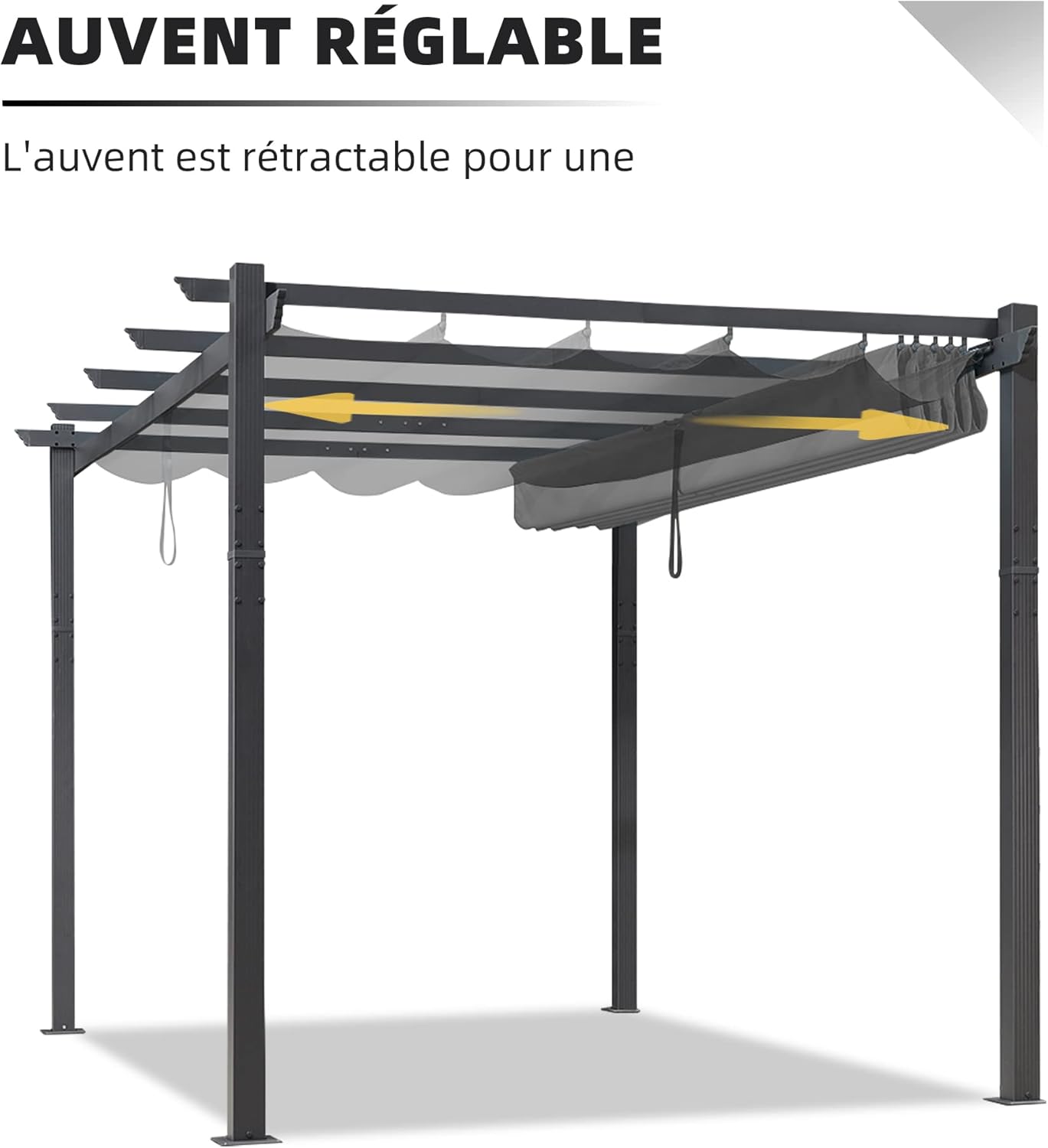 jardinito - Pergola LED série - 4x3 m - aluminium, toit rétractable, tissu teinté
