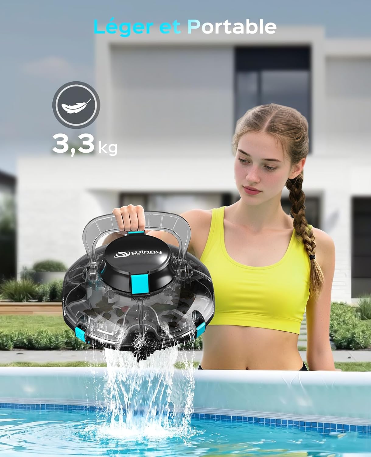 Winny - Robot piscine sans fil, 80 min d'autonomie, double filtration, 60m² - Winny200P
