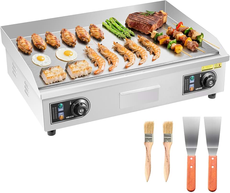 jardinito - Plancha Électrique - 65,5x40 cm - 4000 W, température réglable, accessoires inclus