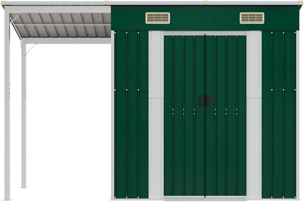 jardinito Abri de Jardin avec Toit prolongé Vert 277x107x181 cm Acier, Maison & Jardin, Pelouses & Jardins, Vie en extérieur, Structures extérieures, Cabanes & abris de Jardin, Vert, (Poids 41.56KG)