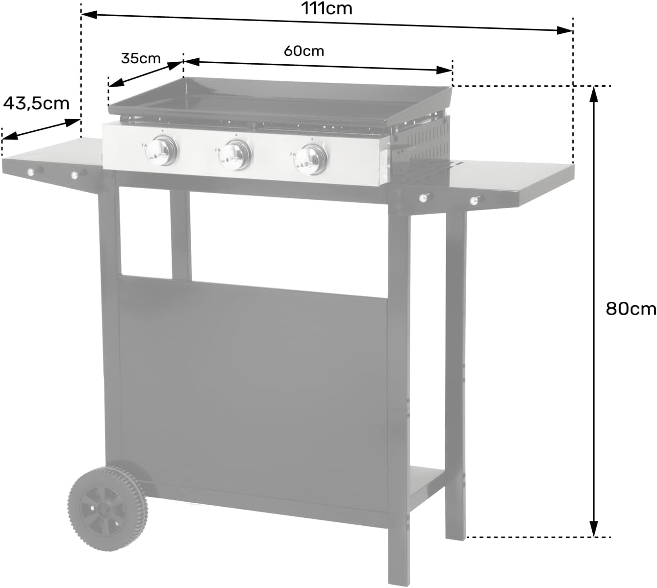 jardinito - Plancha Mérida sur chariot 3 brûleurs 6kW 74x33 cm
