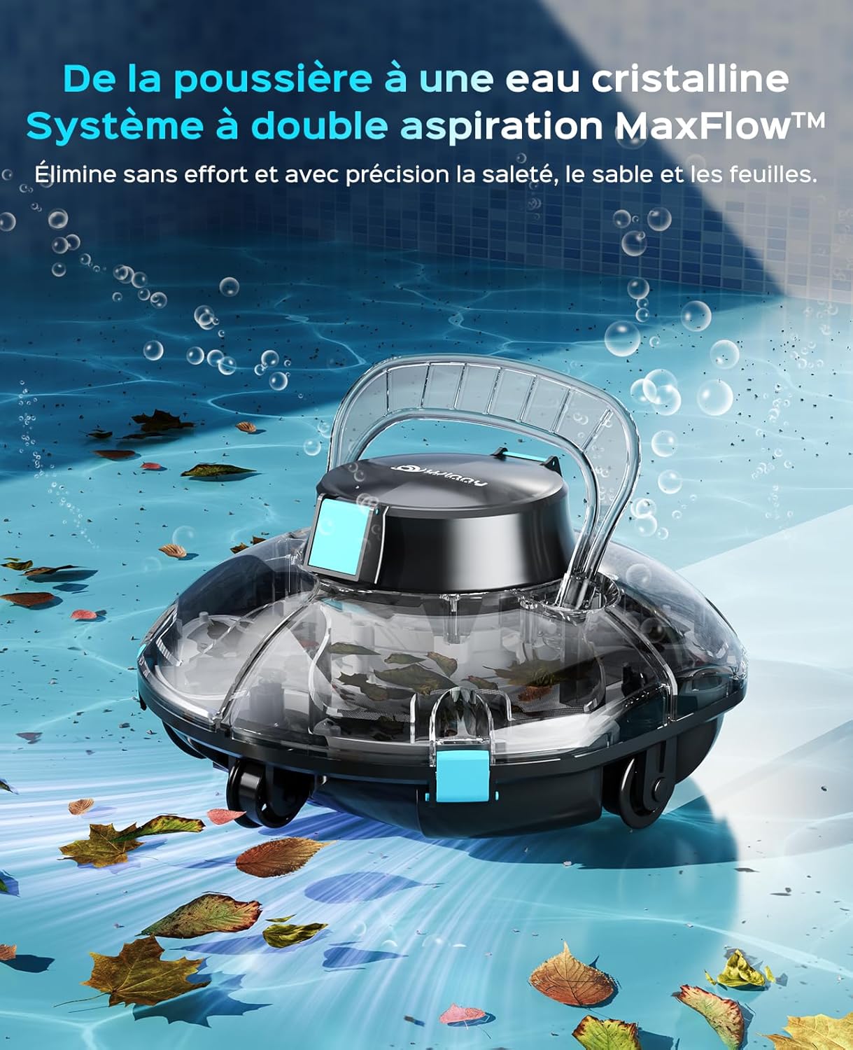 Winny - Robot piscine sans fil, 80 min d'autonomie, double filtration, 60m² - Winny200P