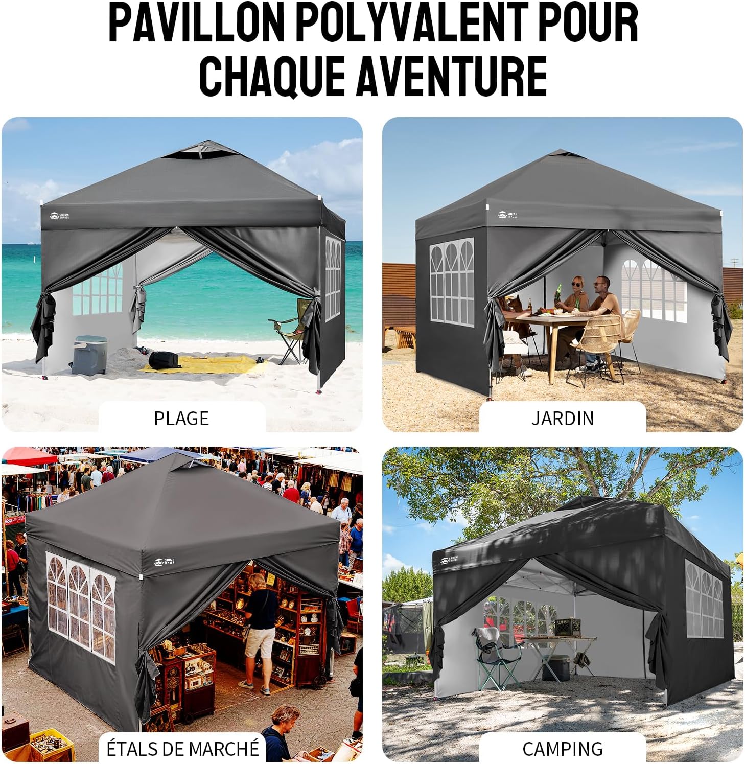 jardinito Tonnelle Pliante 3x3 Imperméable, Barnum Pliant de Jardin Exterieur, Pop-Up Gazebo avec Sac de Rangement, UPF 50+, avec 4 Parois Latérales Amovible, 4 Sac de Sable, Gris