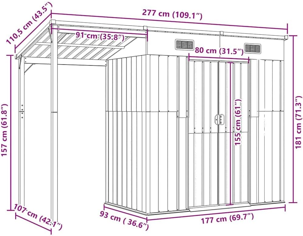 jardinito Abri de Jardin avec Toit prolongé Gris Clair 277x107x181 cm, Maison & Jardin, Pelouses & Jardins, Vie en extérieur, Structures extérieures, Cabanes & abris de Jardin, Gris, (Poids 41.56KG)
