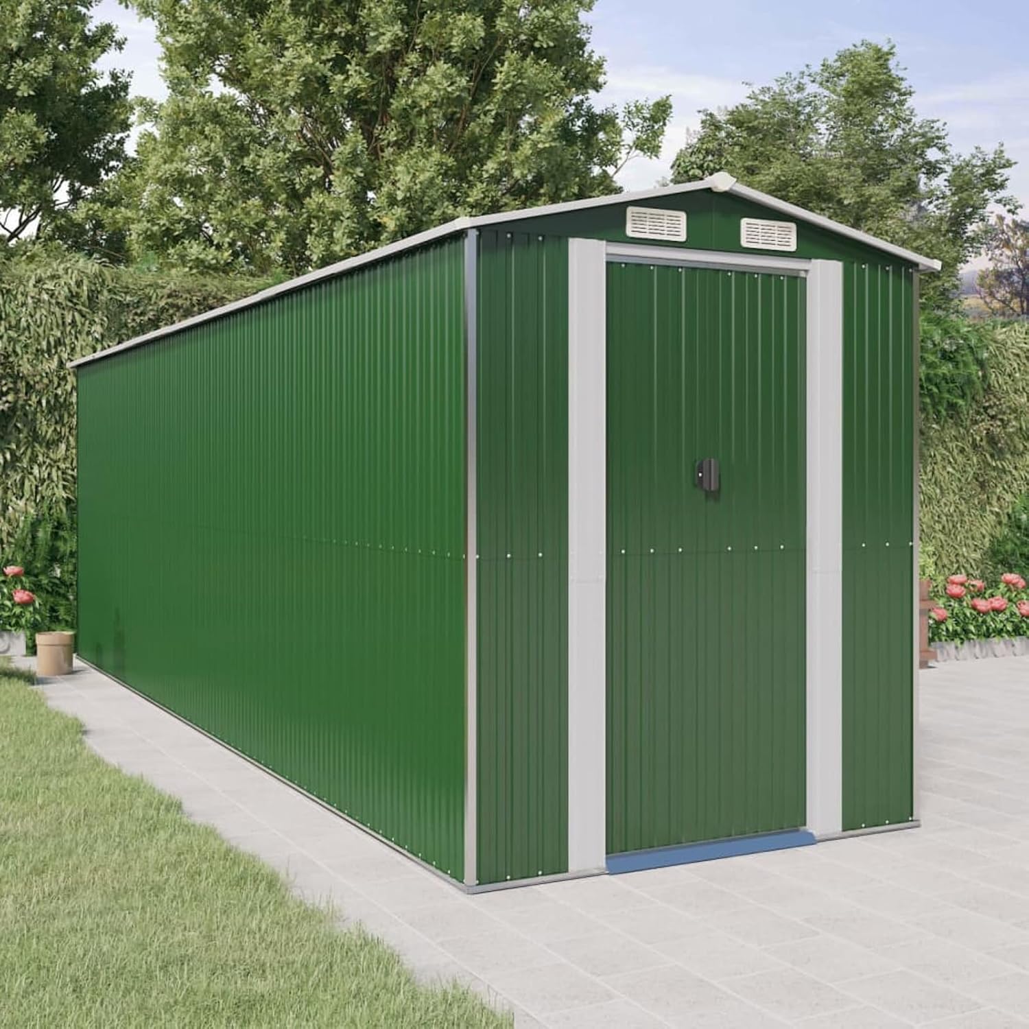 Abri de jardin extérieur en acier galvanisé vert 192 x 606 x 223 cm