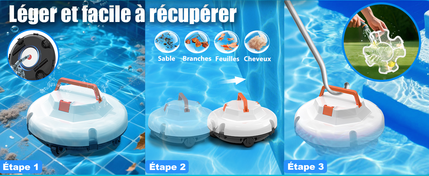 Robot aspirateur de Piscine sans Fil pour Piscine Hors Sol Nettoyeur de Piscine Automatique