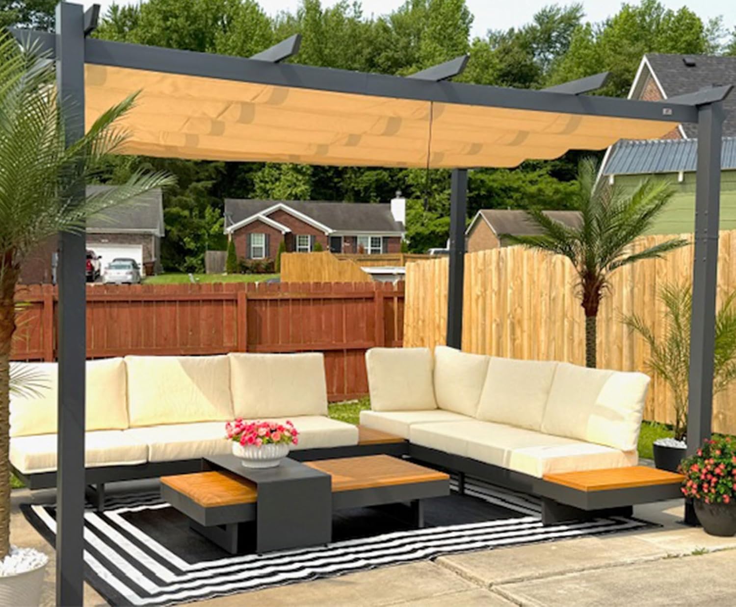 jardinito - Pergola aluminium 4x3m, toit rétractable, éclairage intégré