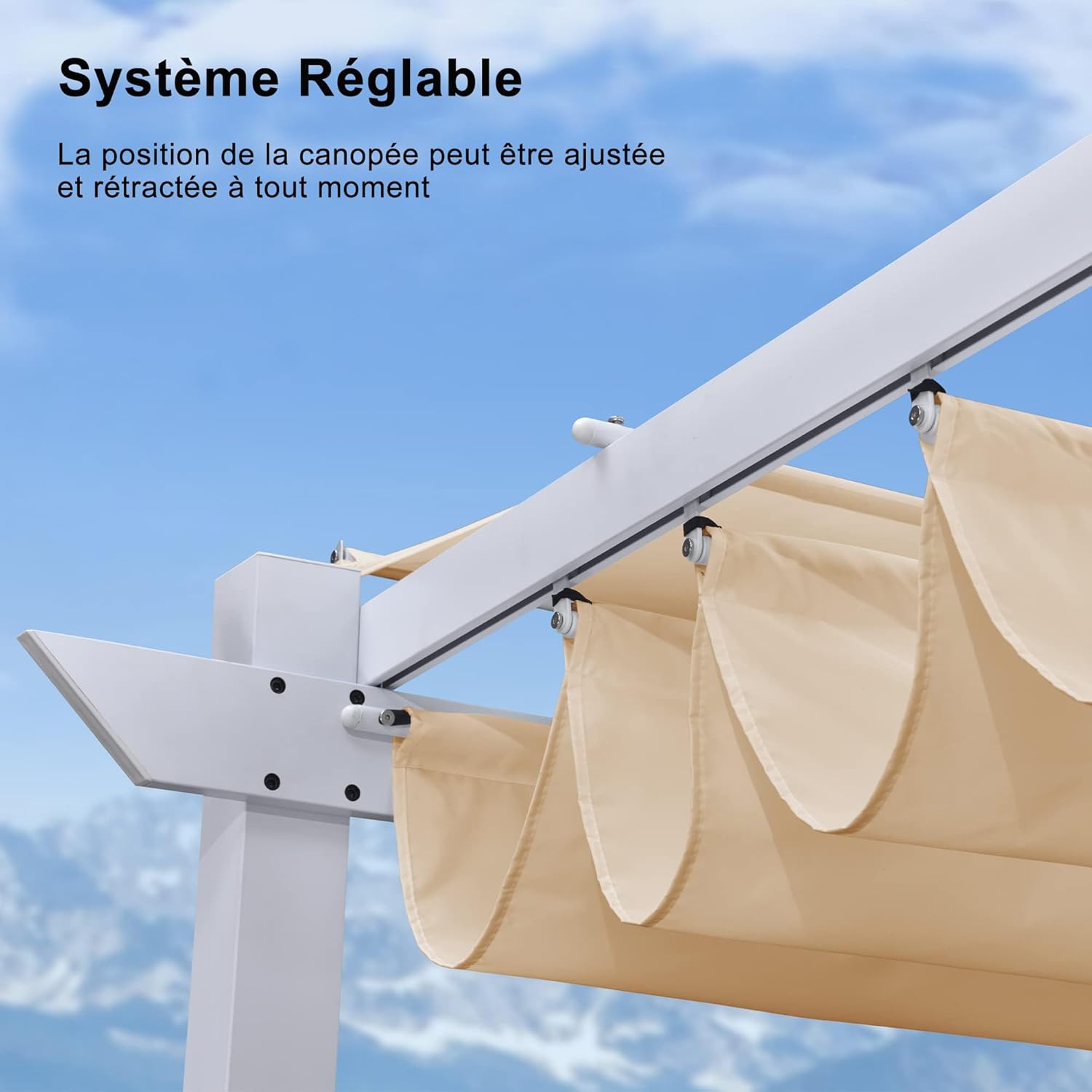 jardinito - Pergola aluminium série - 4x3m - toile rétractable, autoportante, imperméable, kaki