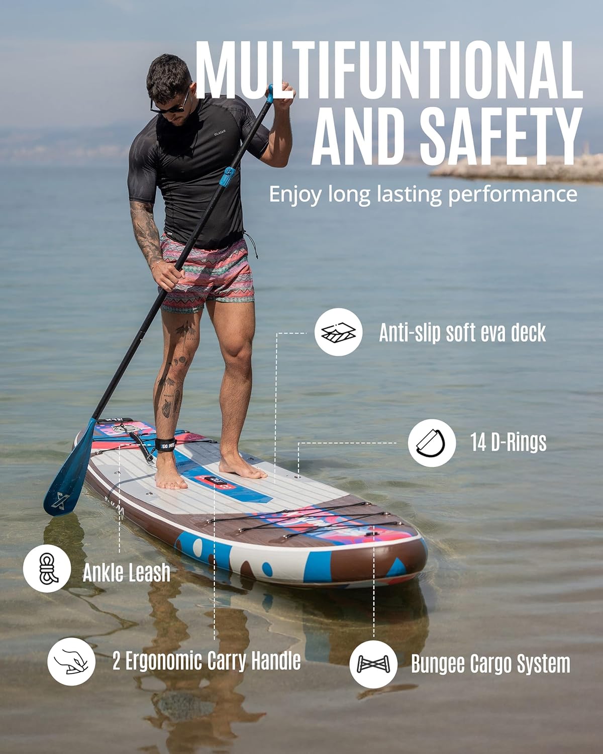 ZLX Paddle Gonflable Adulte 2 Places 320 x 84cm, Stand Up Paddle avec Siège Kayak, Planche Sup Complète avec Accessoires, pour Débutants et Tous Niveaux