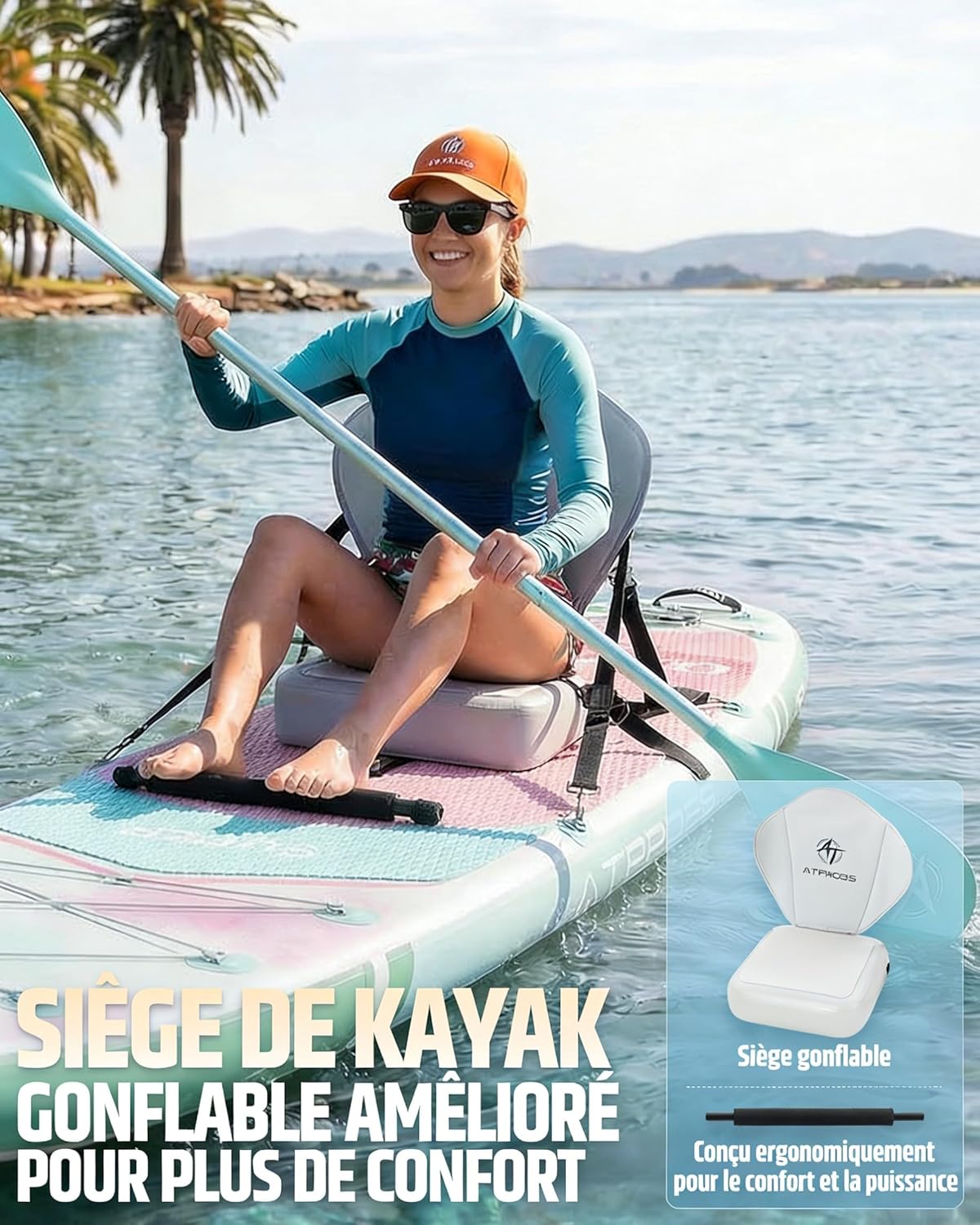 Planche de Paddle Gonflable - kayak 2 places 366x92cm - siège inclus & charge 240kg