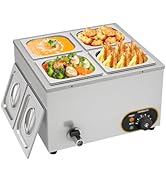 jardinito Bain Marie Électrique en Acier Inoxydable Chauffe-Plats Buffet, 4X 1/6 avec Couvercle,Tem...