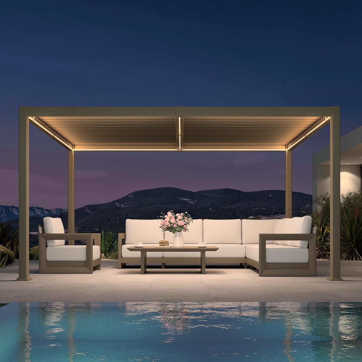 jardinito - pergola bioclimatique LED - 3x4,25m - aluminium, lames orientables, anti-UV, sans entretien