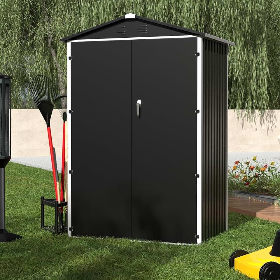 jardinito - Abri de jardin toit incliné 125x88.5x185cm - Résistant, noir
